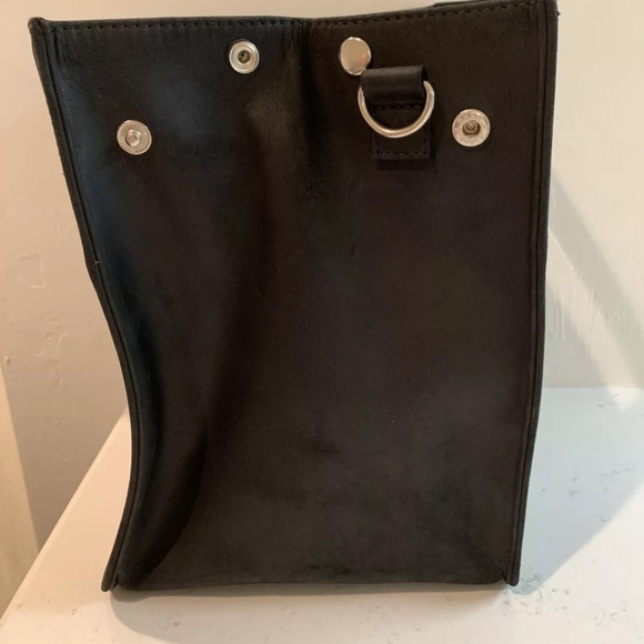 Genuine Leather Structured Work Lunch Tote Handbag Lunchbag Black - Picture 5 of 8